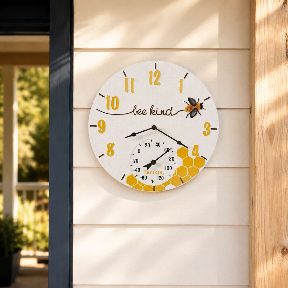 Taylor 14 In Indoor Outdoor Wall Clock with Thermometer Patio Home Decor